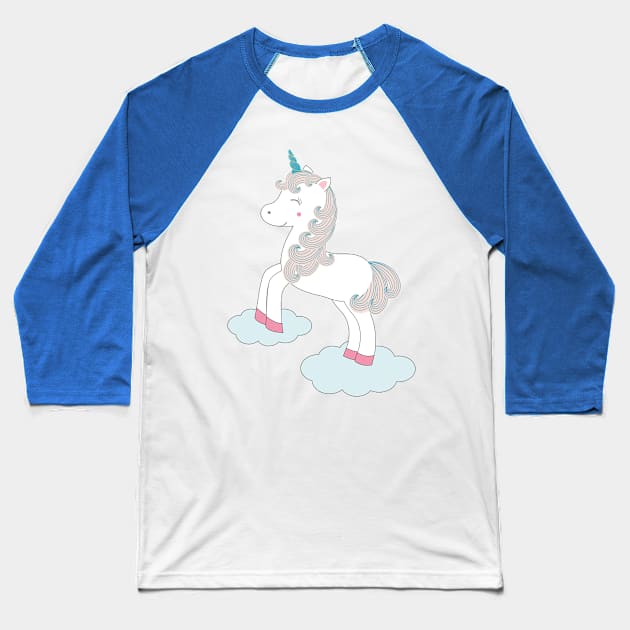 Cute unicorn and clouds Baseball T-Shirt by grafart